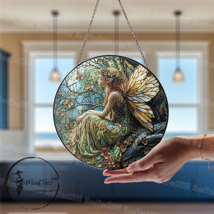 Fairy Stained Glass Window Hanging, Enchanting Nature Art, Fantasy Home Decor, Magical Fairy Art, Unique Gift for Fantasy Lovers