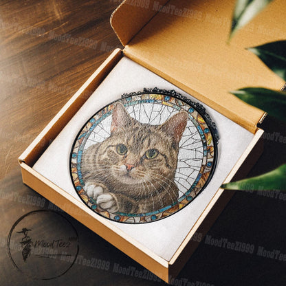 Cat Stained Glass Sun Catcher, Pet Lover Gift, Feline Art, Window Hanging, Nature-Inspired Home Décor, Unique Cat Décor Gift