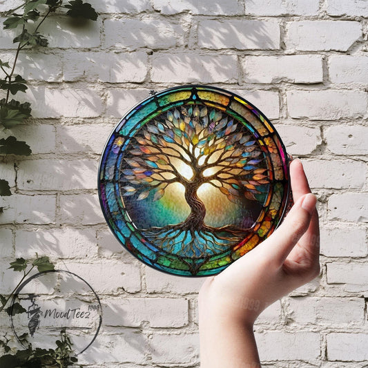 Tree of Life Stained Glass Window Hanging, Colorful Nature-Inspired Art, Home Décor, Decorative Acrylic Ornament, Unique Gift