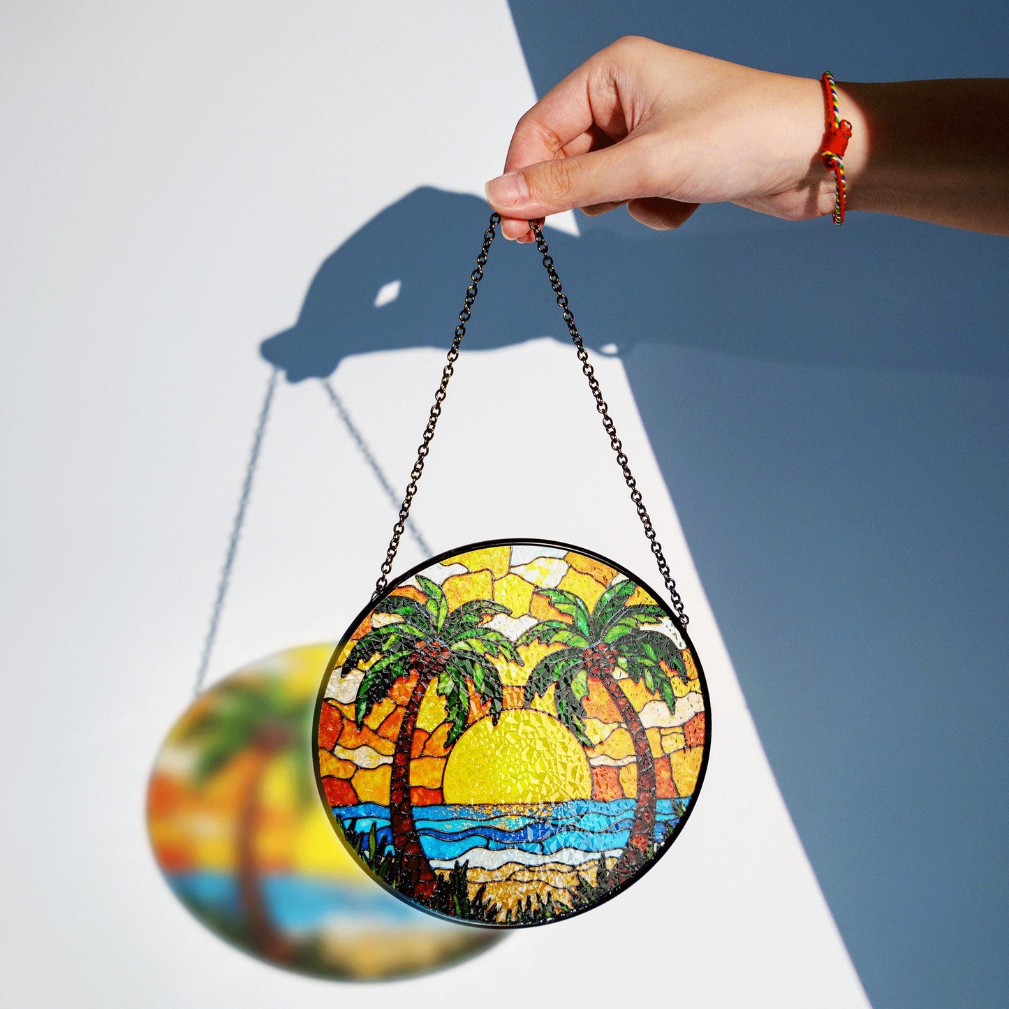 Tropical Palm Tree Suncatcher Stained Glass Sunset Beach Window Gift