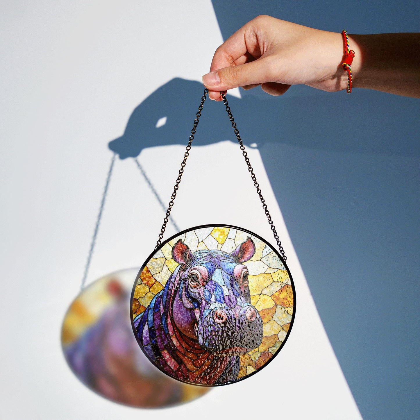 Stained Glass Hippo Suncatcher Purple Blue Amber Animal Gift