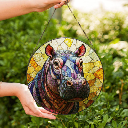 Stained Glass Hippo Suncatcher Purple Blue Amber Animal Gift