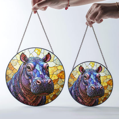Stained Glass Hippo Suncatcher Purple Blue Amber Animal Gift