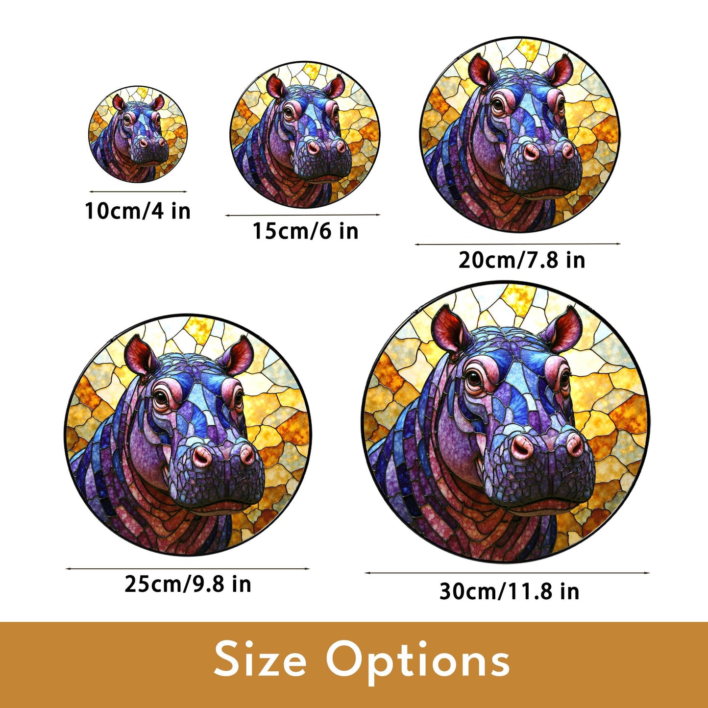 Stained Glass Hippo Suncatcher Purple Blue Amber Animal Gift