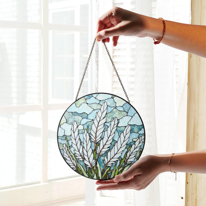 Leaf-Themed Stained Glass Suncatcher with Natural Green Tones for Home Decor and Gift Giving