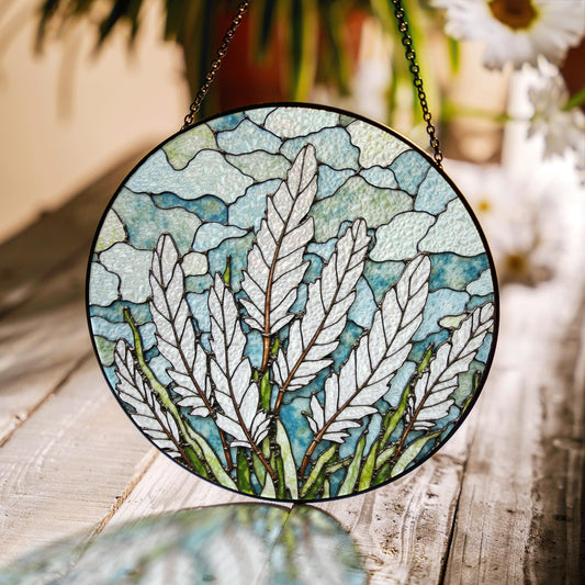 Leaf-Themed Stained Glass Suncatcher with Natural Green Tones for Home Decor and Gift Giving