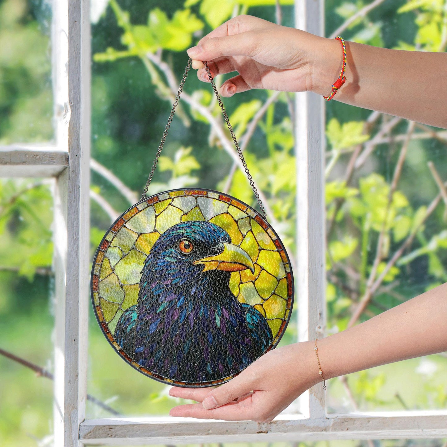 Stained Glass Starling Suncatcher Handcrafted Bird Window Decor Gift