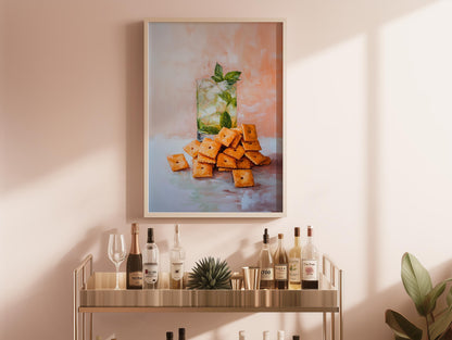 Mojito & Cheese Crackers Art Print: Quirky Bar Cart Decor