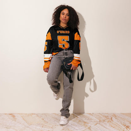 Motorsport-Inspired Unisex Oversized Hockey Jersey – Black and Orange Racing Jersey with Bold Number 5 Design