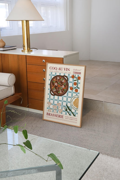 Coq Au Vin Poster, Kitchen Art, Kitchen Poster, Kitchen Print, Food Print, Modern Kitchen Decor, Retro Poster, Coffee Poster