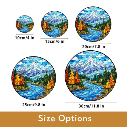 Mountain River Landscape Glass Suncatcher Nature Window Decor Gift for Hiker or Camper