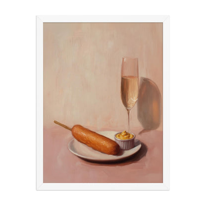 Champagne and Corndog Fine Art Print | Cute Quirky Whimsical | Cocktail Art Bar Cart Decor | Trendy Home Wall Art | Corndog Wall Art Gift