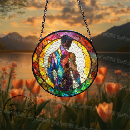 Abstract Male Figure Stained Glass Window Hanging, Modern Rainbow Body Art Suncatcher, LGBTQ Pride Decor, Colorful Masculine Gift