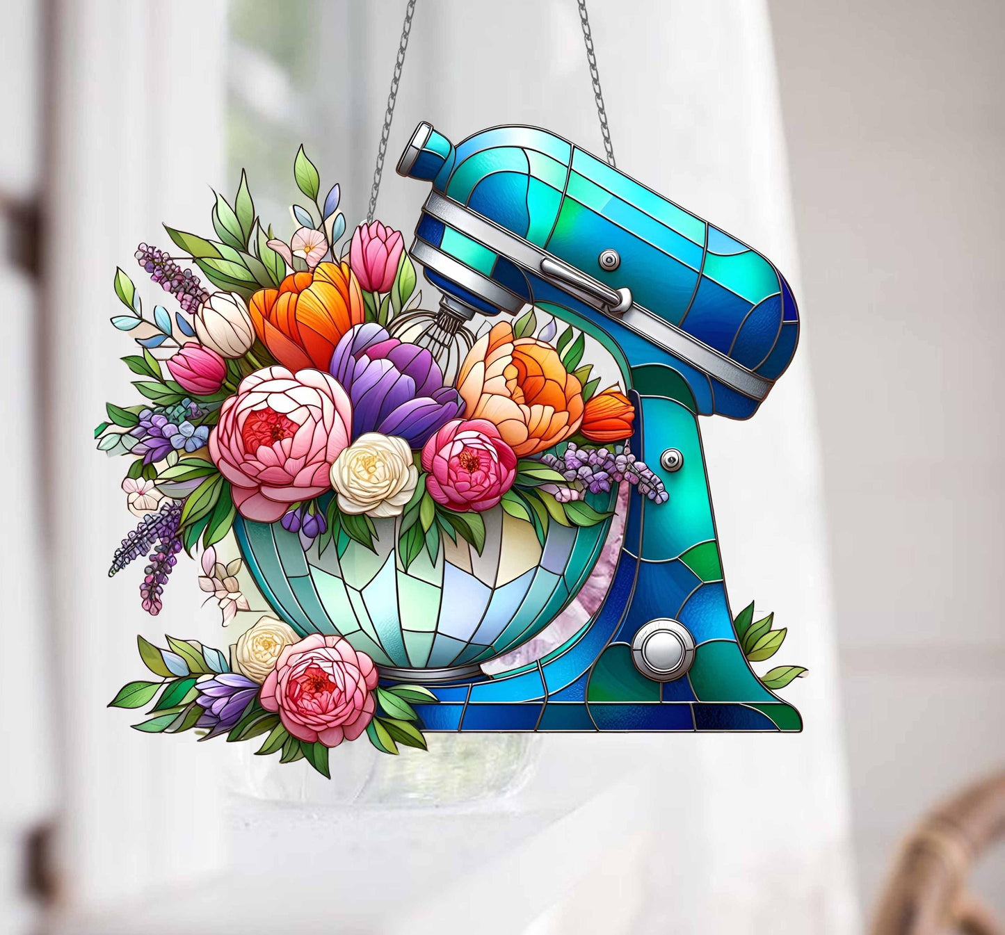 Floral Dough Mixer ACRYLIC Window Hanging, Baking Lover Decor, Floral Baker Gift, Baker Mom Gift, Mother's Day Decor, Gift For Mom, Nana