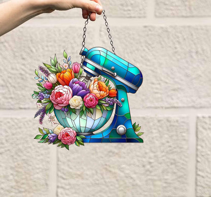 Floral Dough Mixer ACRYLIC Window Hanging, Baking Lover Decor, Floral Baker Gift, Baker Mom Gift, Mother's Day Decor, Gift For Mom, Nana