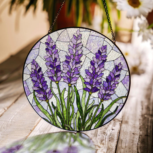 Purple Lavender Glass Panel Suncatcher Handmade Window Decor Gift for Mom or Friends