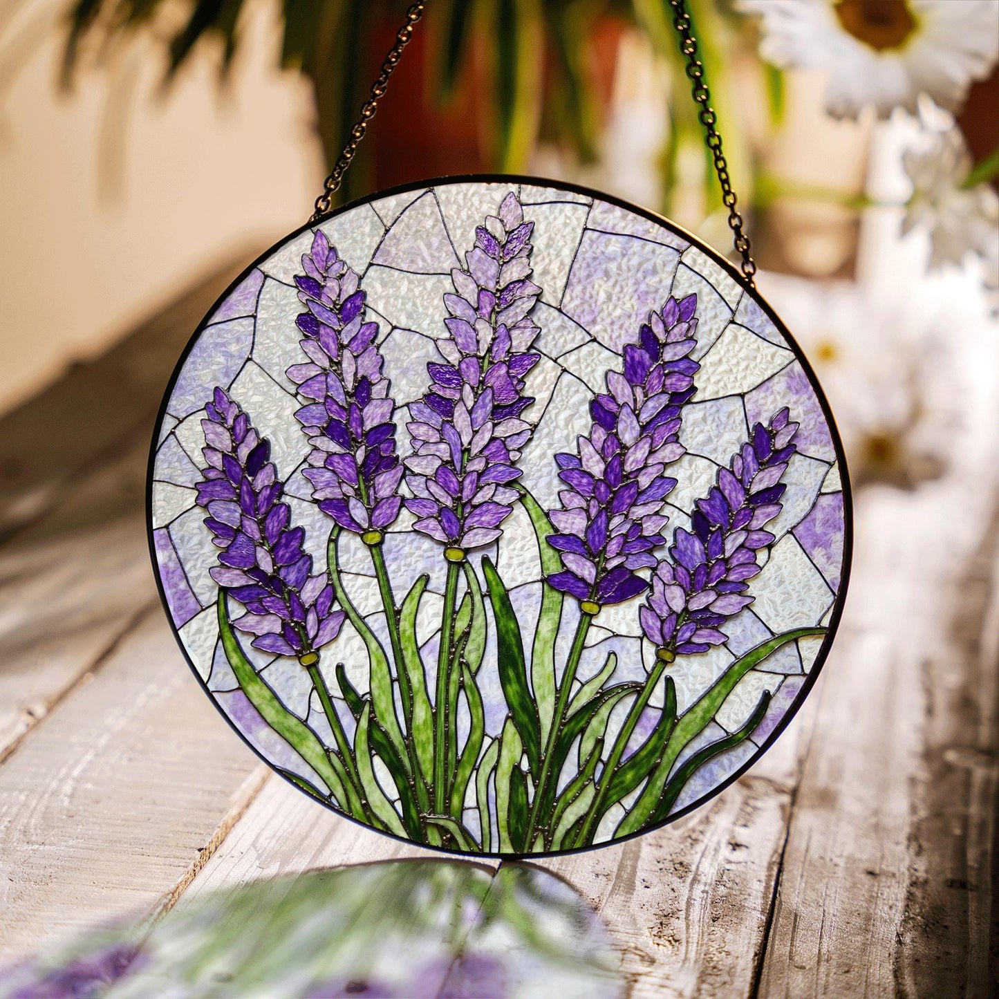 Purple Lavender Glass Panel Suncatcher Handmade Window Decor Gift for Mom or Friends