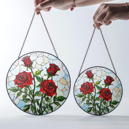 Red Rose Art Glass Window Hanging Stained Glass Suncatcher Gift for Mom Friend or Garden Lover
