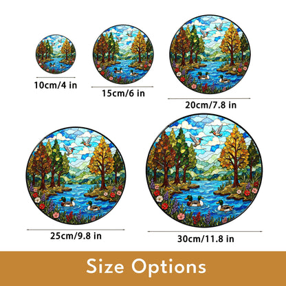 Forest River Ducks Stained Glass Style Round Suncatcher Gift for Mom