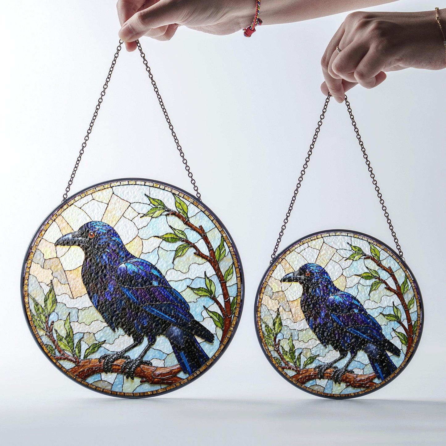 Stained Glass Raven Art Suncatcher Gothic Window Decor Gift For Bird Lovers