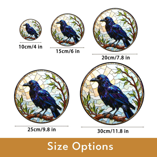 Stained Glass Raven Art Suncatcher Gothic Window Decor Gift For Bird Lovers