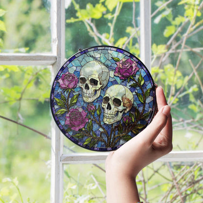 Skull Rose Stained Glass Suncatcher Gothic Window Decor Unique Gift for Alternative Friend