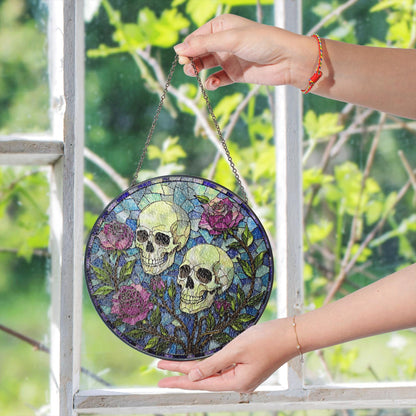 Skull Rose Stained Glass Suncatcher Gothic Window Decor Unique Gift for Alternative Friend
