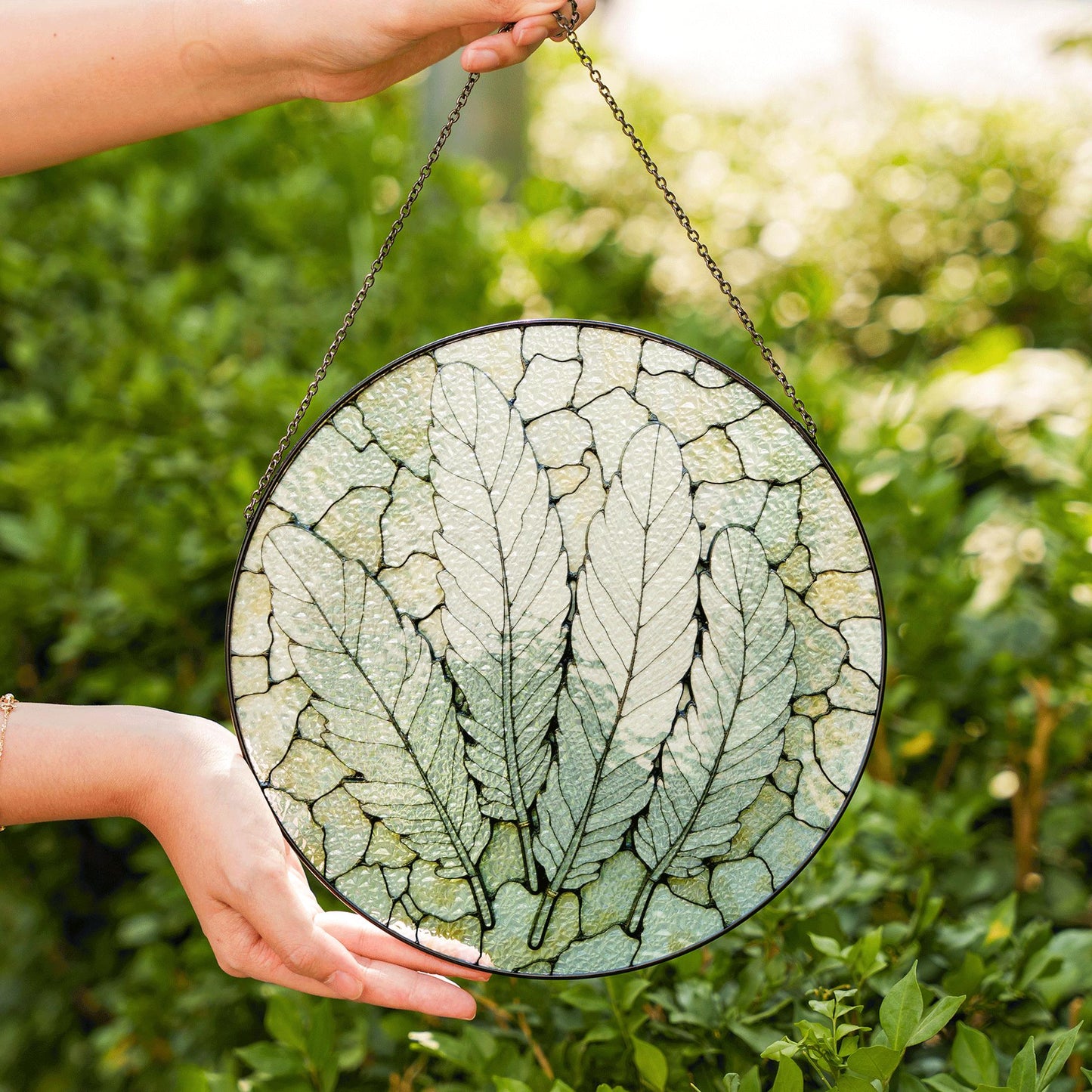 Green Leaf Feather Stained Glass Suncatcher Nature Window Decor Gift for Nature Lovers