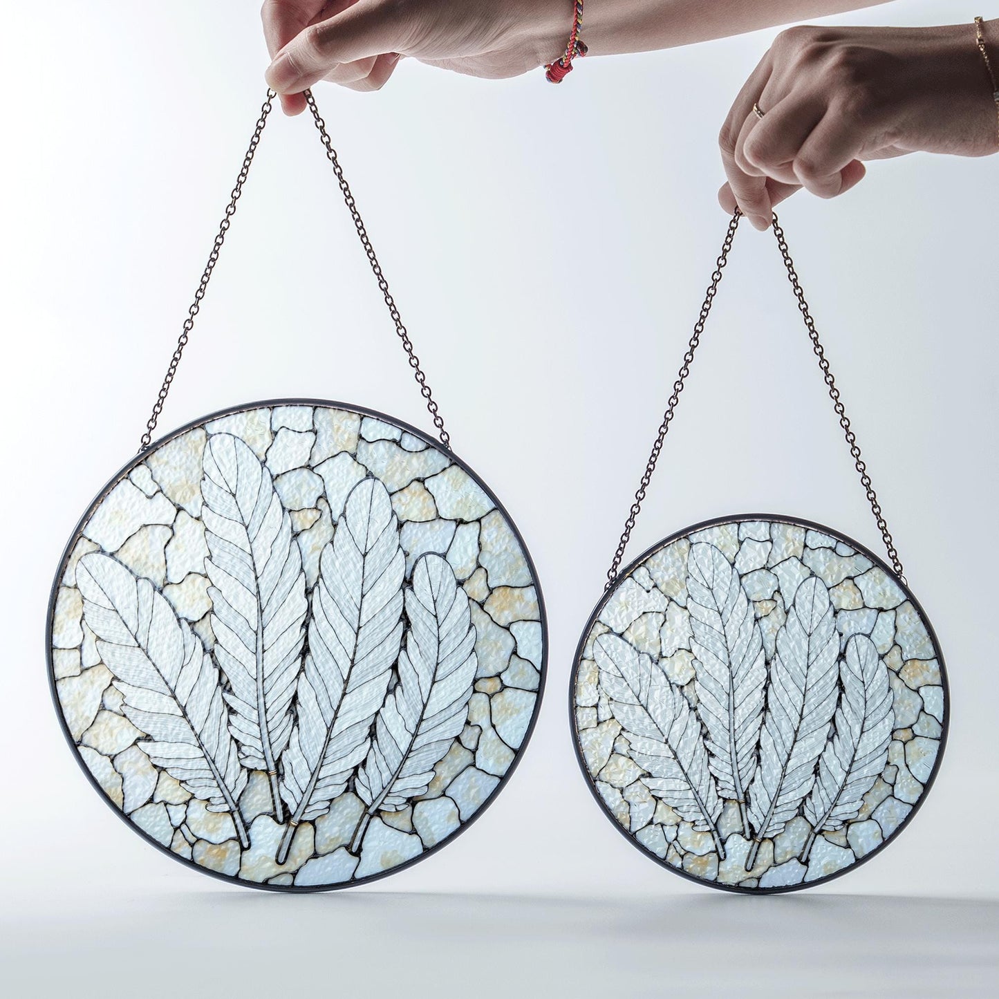 Green Leaf Feather Stained Glass Suncatcher Nature Window Decor Gift for Nature Lovers