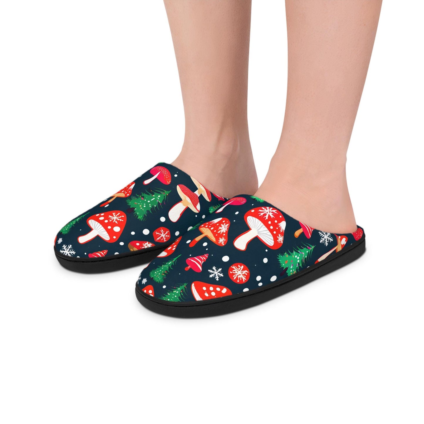 Christmas Slippers ForMen Red Mushroom ChristmasTree Snowflake Winter Indoor House Shoes Men's Home Footwear Holiday Cozy Gifte ForHim
