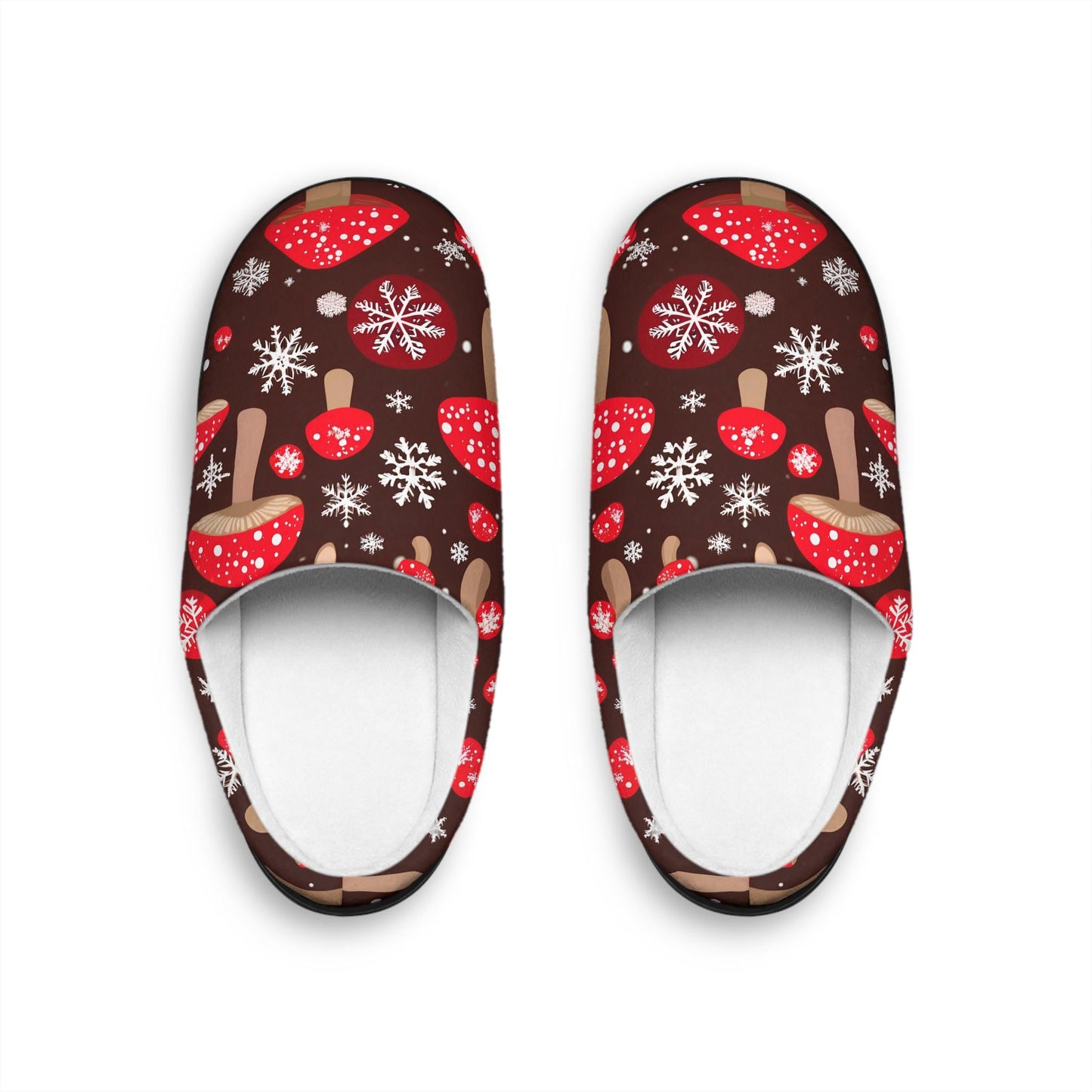 Slippers ForHim RedMushrooms with Snowflakes Cozy Winter Men's House Shoes Indoor Footwear Home Comfort Holiday GiftIdea ChristmasPresent