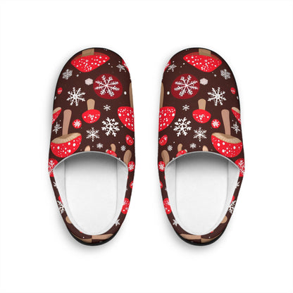 Slippers ForHim RedMushrooms with Snowflakes Cozy Winter Men's House Shoes Indoor Footwear Home Comfort Holiday GiftIdea ChristmasPresent
