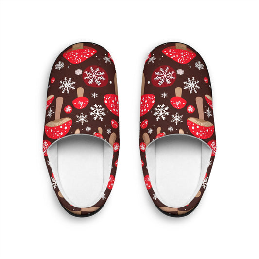 Slippers ForHim RedMushrooms with Snowflakes Cozy Winter Men's House Shoes Indoor Footwear Home Comfort Holiday GiftIdea ChristmasPresent