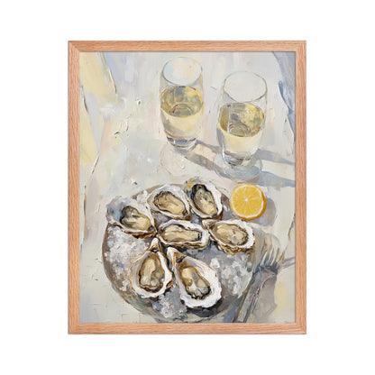 Oyster and White Wine Bar Cart Art Print | Cute Quirky Whimsical | Cocktail Art Bar Cart Decor | Coastal Wall Art | Oyster Art Print Gift