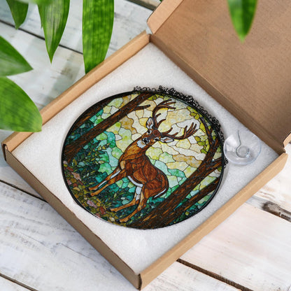 Majestic deer in forest stained glass suncatcher woodland window decor gift for husband