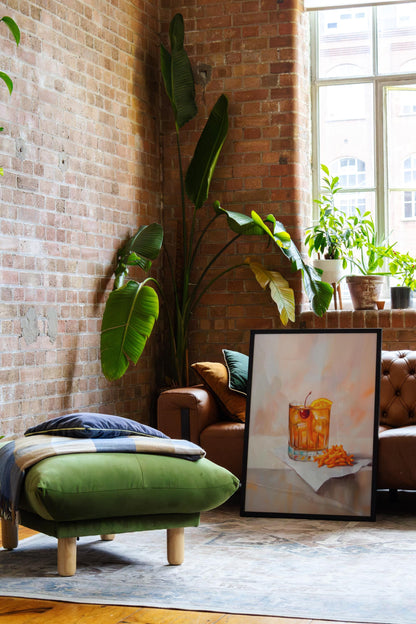 Old Fashioned Cocktail & Cheese Crunch Print: Quirky Bar Cart Wall Art