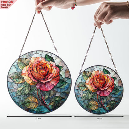 Rose Bouquet Stained Glass Suncatcher, Style Wall and Window Decoration, Special Gifts for Women, Rose Flowers Gifts, June Birthday Gift