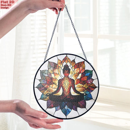 Meditation Stained Glass Suncatcher, Yoga Chakra Window Hanging, Lotus Mandala Decor, Mindfulness Gift, Zen Art, Gift for Mom, Mothers Day
