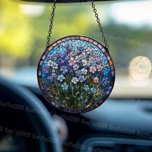 Forget-Me-Not Floral Stained Glass Window, Colorful Mosaic Flower Design, Unique Home Decor, Handmade Gift, Handcrafted Window Hanging