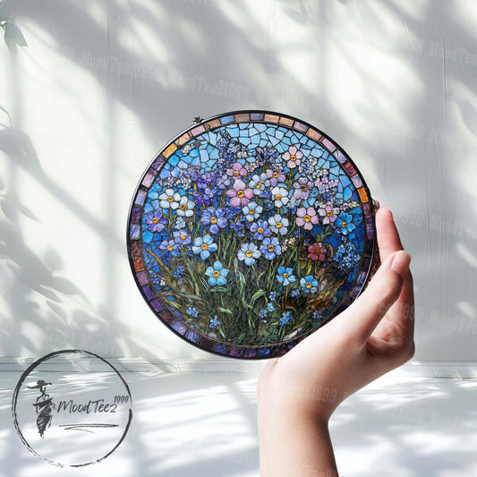 Forget-Me-Not Floral Stained Glass Window, Colorful Mosaic Flower Design, Unique Home Decor, Handmade Gift, Handcrafted Window Hanging