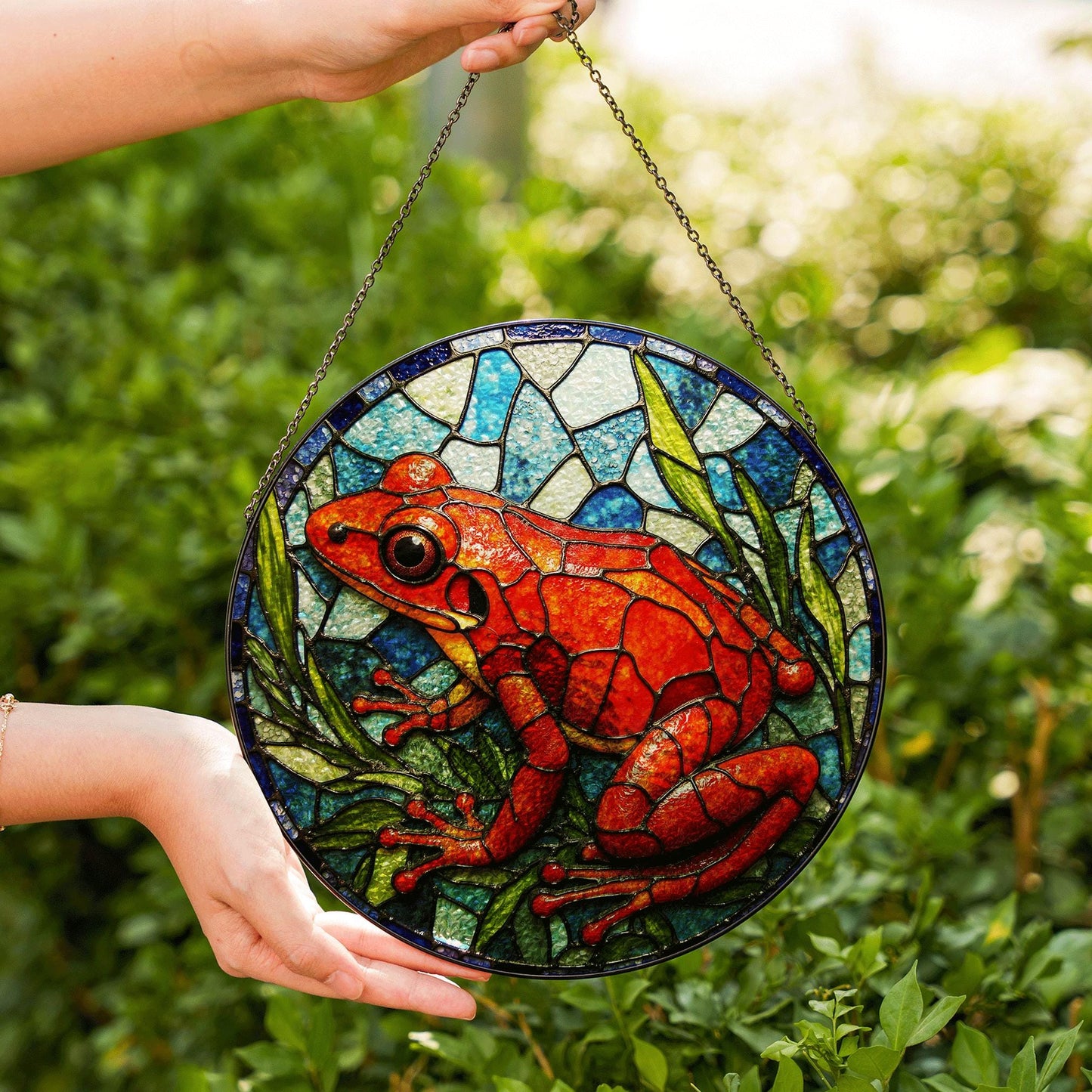 Red Frog Stained Glass Jungle Animal Suncatcher Forest Window Decor Gift for Nature Lover