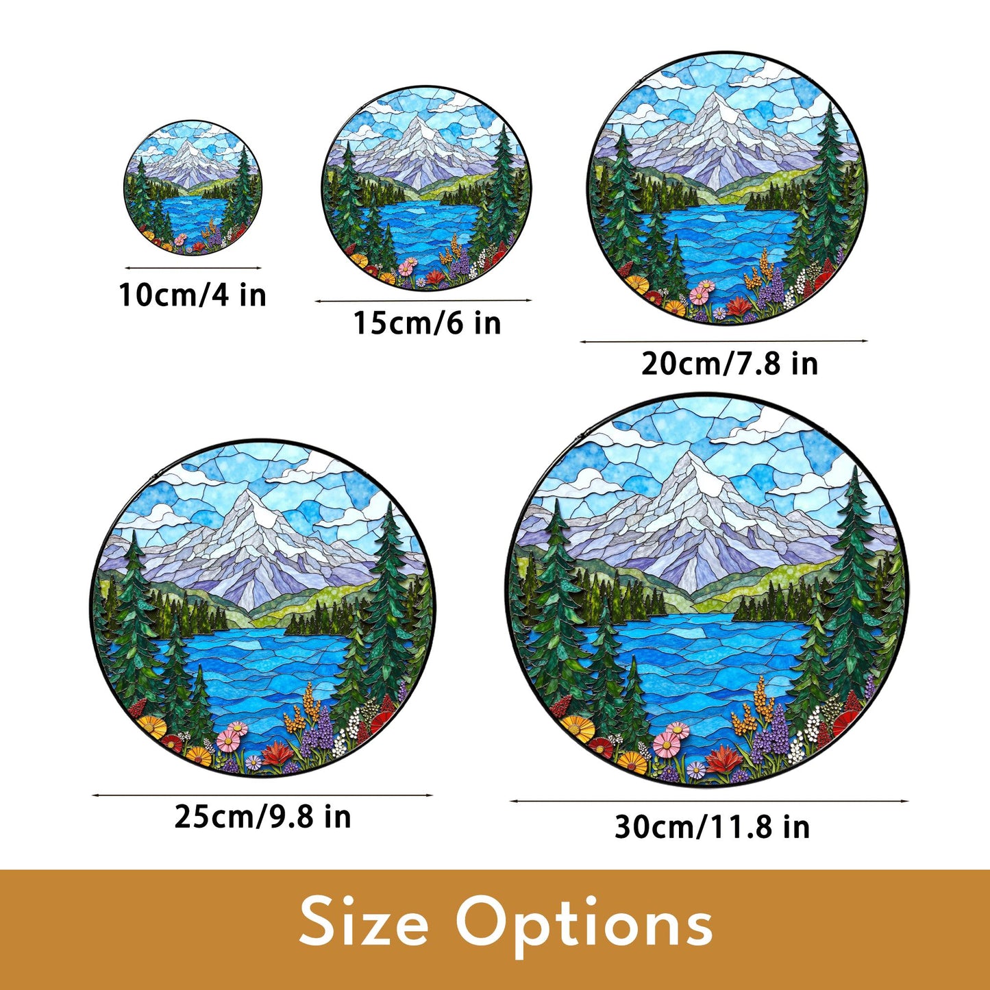 Mountain Lake View Stained Glass Style Suncatcher Nature Scene Art Gift for Hikers and Campers