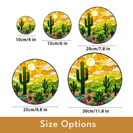 desert cactus landscape suncatcher stained glass window decor gift for plant lover
