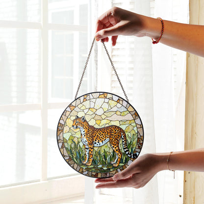 Stained Glass Cheetah Suncatcher Safari Animal Decor Gift for Dad