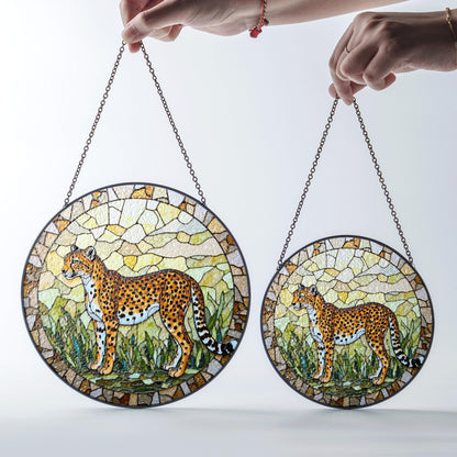 Stained Glass Cheetah Suncatcher Safari Animal Decor Gift for Dad