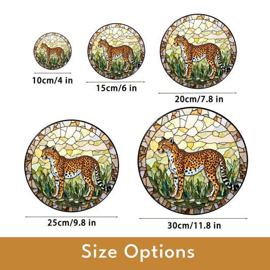 Stained Glass Cheetah Suncatcher Safari Animal Decor Gift for Dad