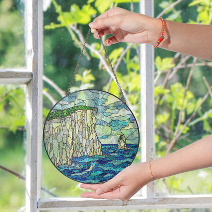 Coastal Cliff Ocean View Stained Glass Suncatcher Handmade Window Art Gift for Nature Lover