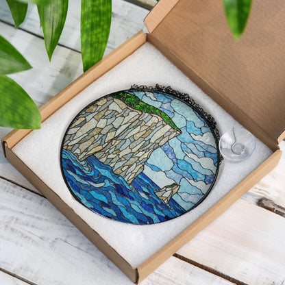 Coastal Cliff Ocean View Stained Glass Suncatcher Handmade Window Art Gift for Nature Lover