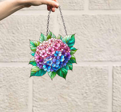 Purple Blue Flower Suncatcher Hydrangea. Acrylic Hydrangea Home Decor Panel Pendant Garden Window Wall Hangings. Mothers day gift, Mom gift