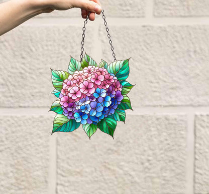 Purple Blue Flower Suncatcher Hydrangea. Acrylic Hydrangea Home Decor Panel Pendant Garden Window Wall Hangings. Mothers day gift, Mom gift